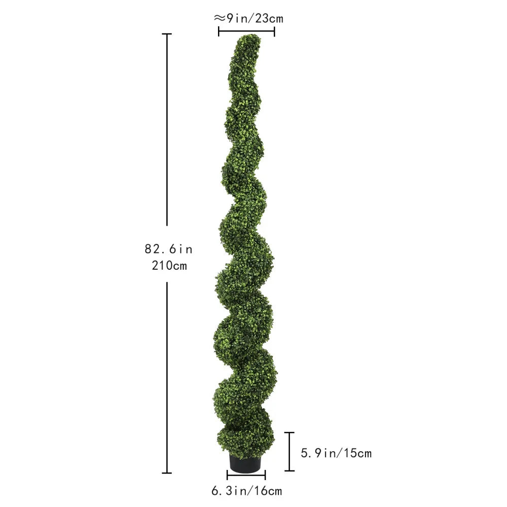 Artificial Spiral Boxwood Topiary — 7 ft, Potted, for Covered Outdoor