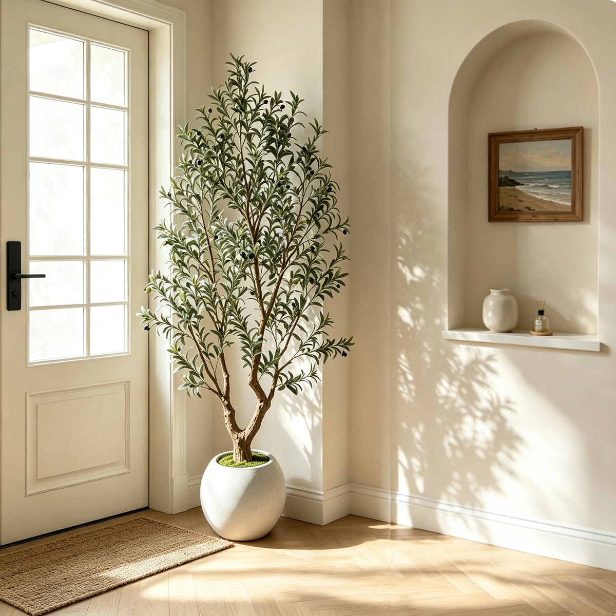 Gallery photo 9 of the artificial olive tree with a natural wood trunk in a pot