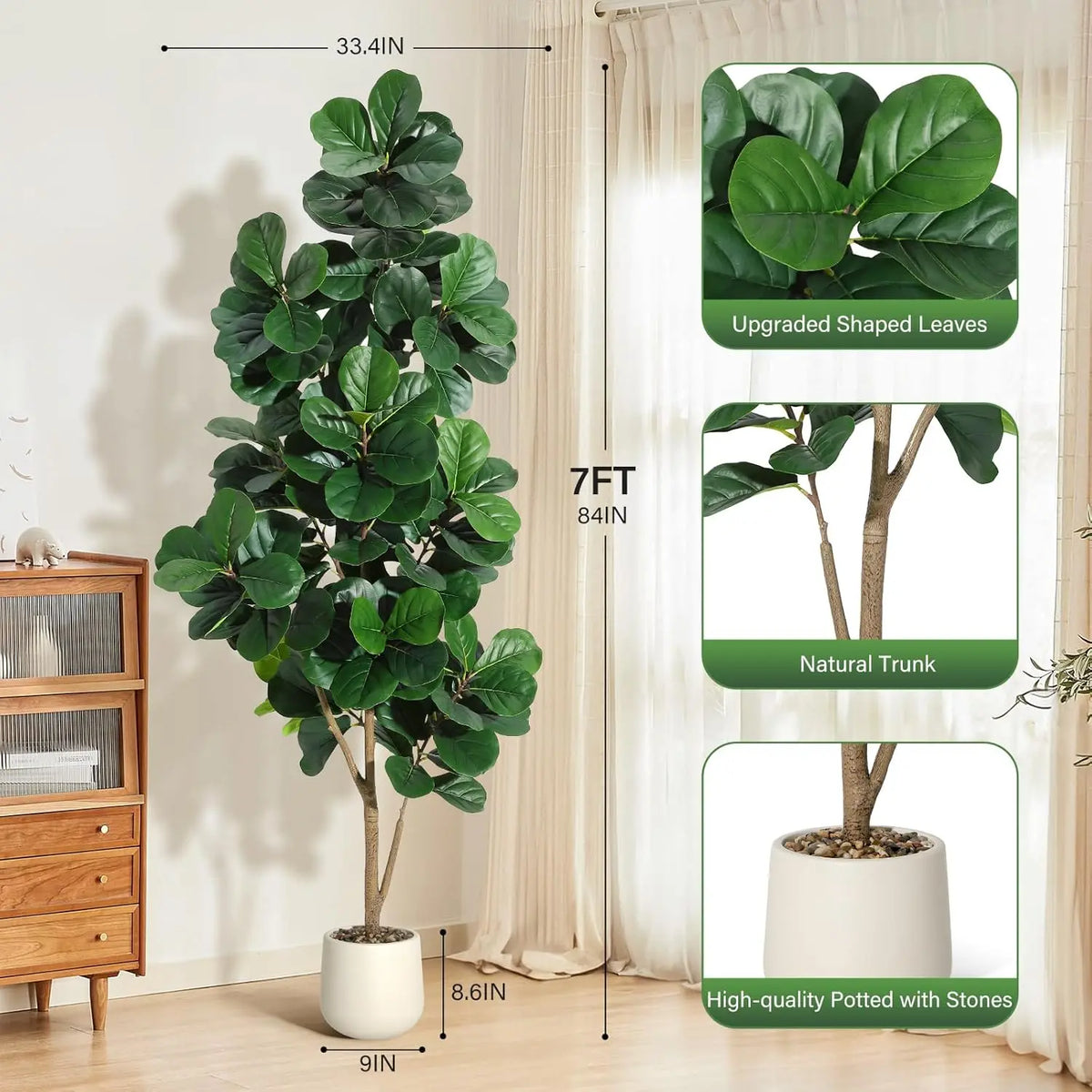 Artificial Fiddle Leaf Fig Tree — 4 to 7 ft, Weighted Planter, 5-Minute Assembly