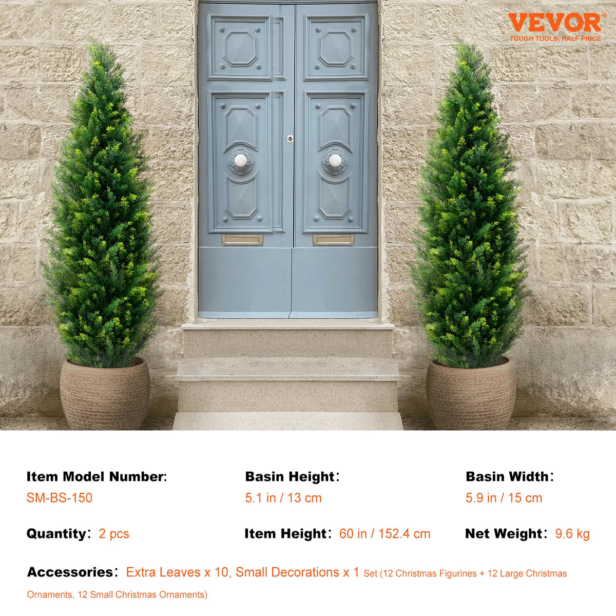 Artificial Cedar Topiary Tree — 3 to 5 ft, Carbon Steel Trunk with Cement Base