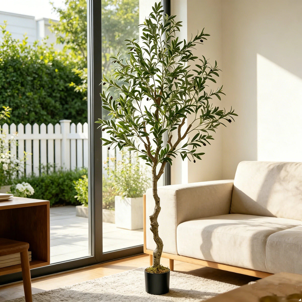 Artificial Olive Tree, 5.25 to 8 ft, Silk Leaves, Black Pot
