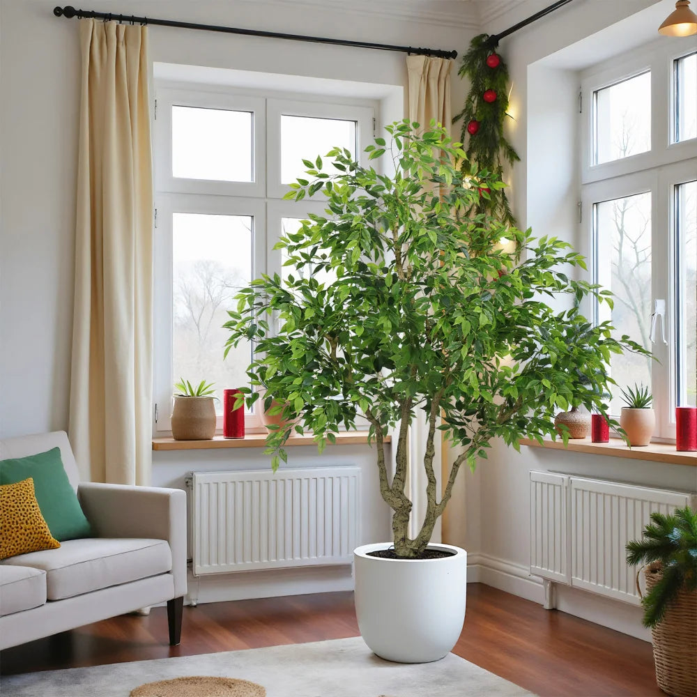 Artificial Banyan Tree, 7 ft, Silk Leaves, Black Pot