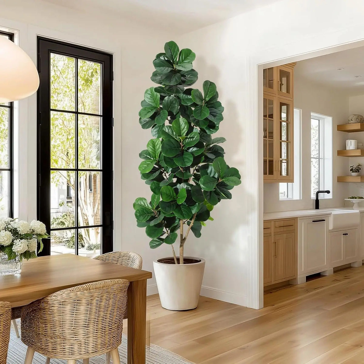 Artificial Fiddle Leaf Fig Tree — 4 to 7 ft, White Planter with Weighted Base