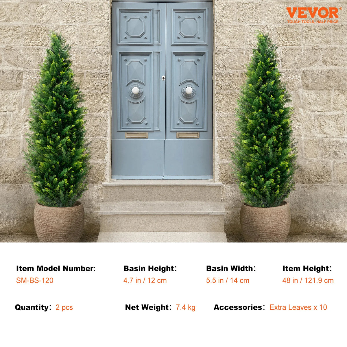 Artificial Cedar Topiary Tree — 3 to 5 ft, Carbon Steel Trunk with Cement Base
