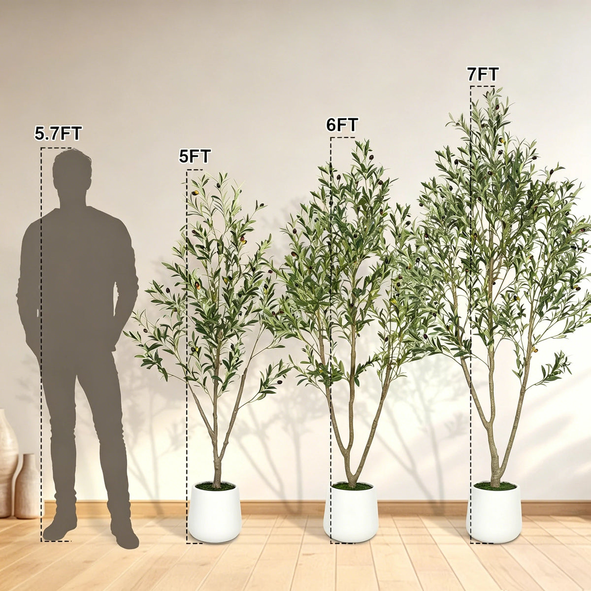 Artificial Olive Tree — 5 to 7 ft, Natural Wood Trunk, Tall Planter