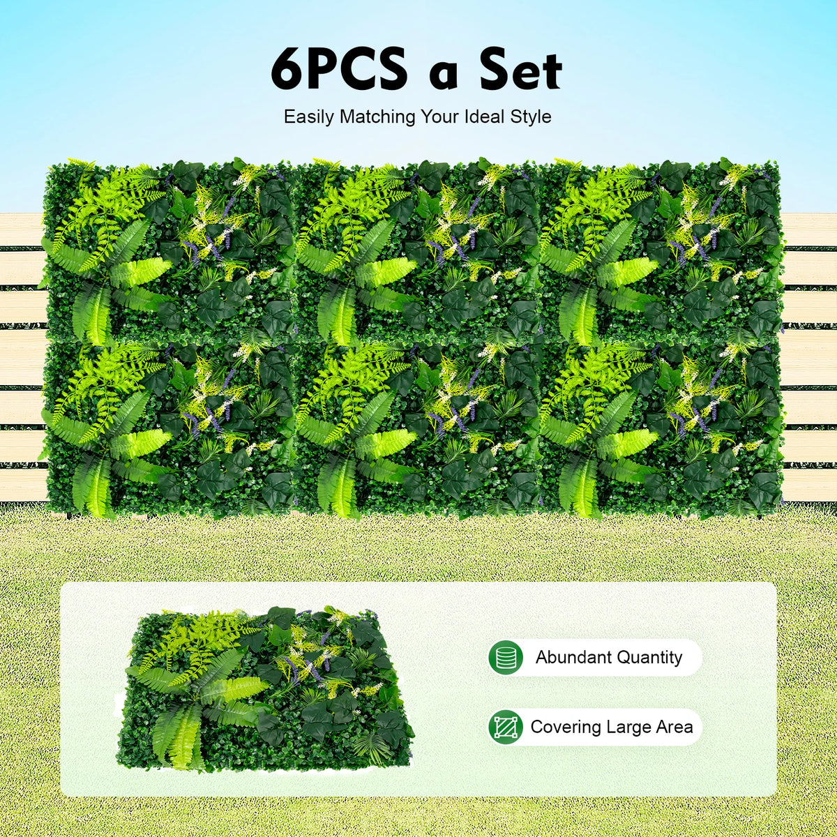 Artificial Greenery Wall Panels — 6-Piece Set, 1.4 m² Coverage