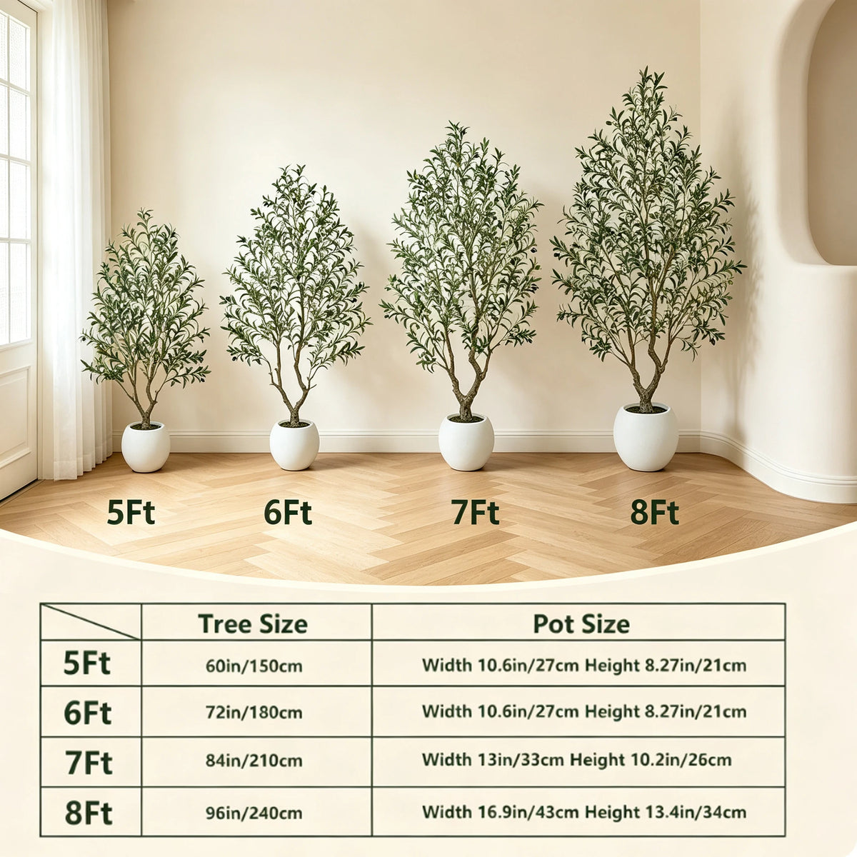 Artificial Olive Tree — 5 to 8 ft, Natural Wood Trunk, Indoor or Outdoor