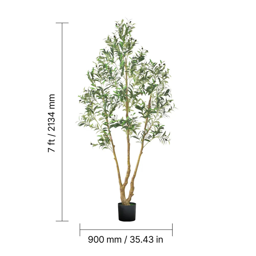 Artificial Olive Tree — 7 ft, Rubber Silk Foliage with Black Pot