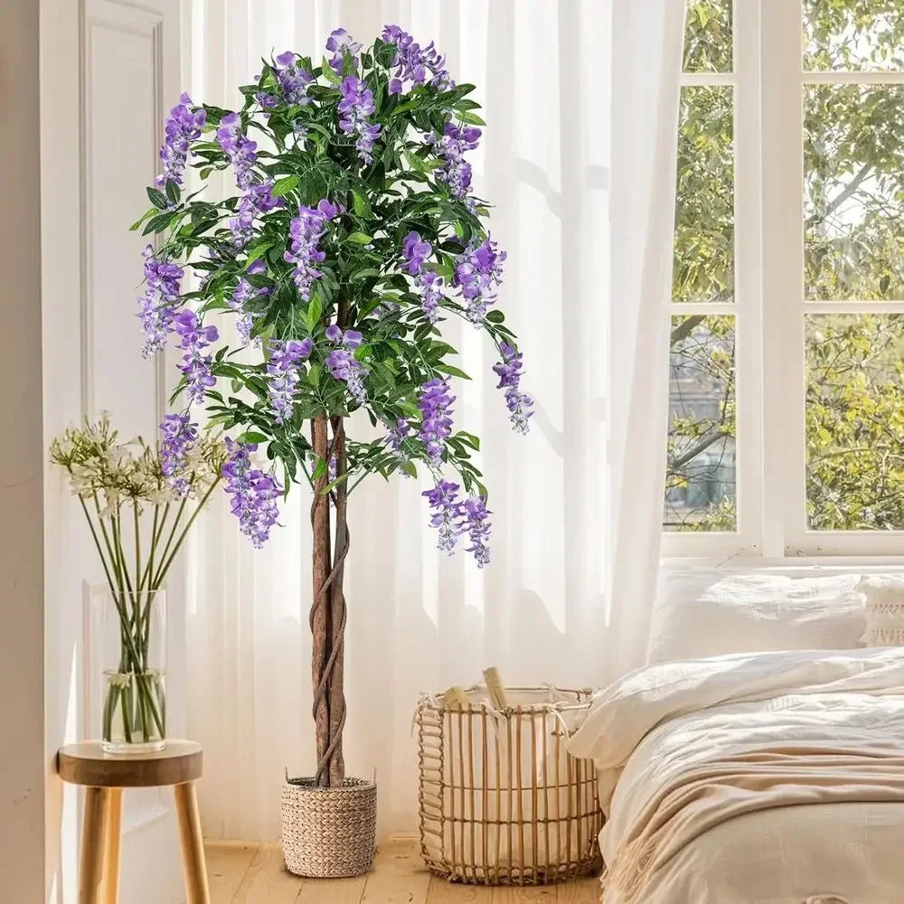 Artificial Wisteria Tree, 5.5 ft, Real Wood Trunk with Blooms