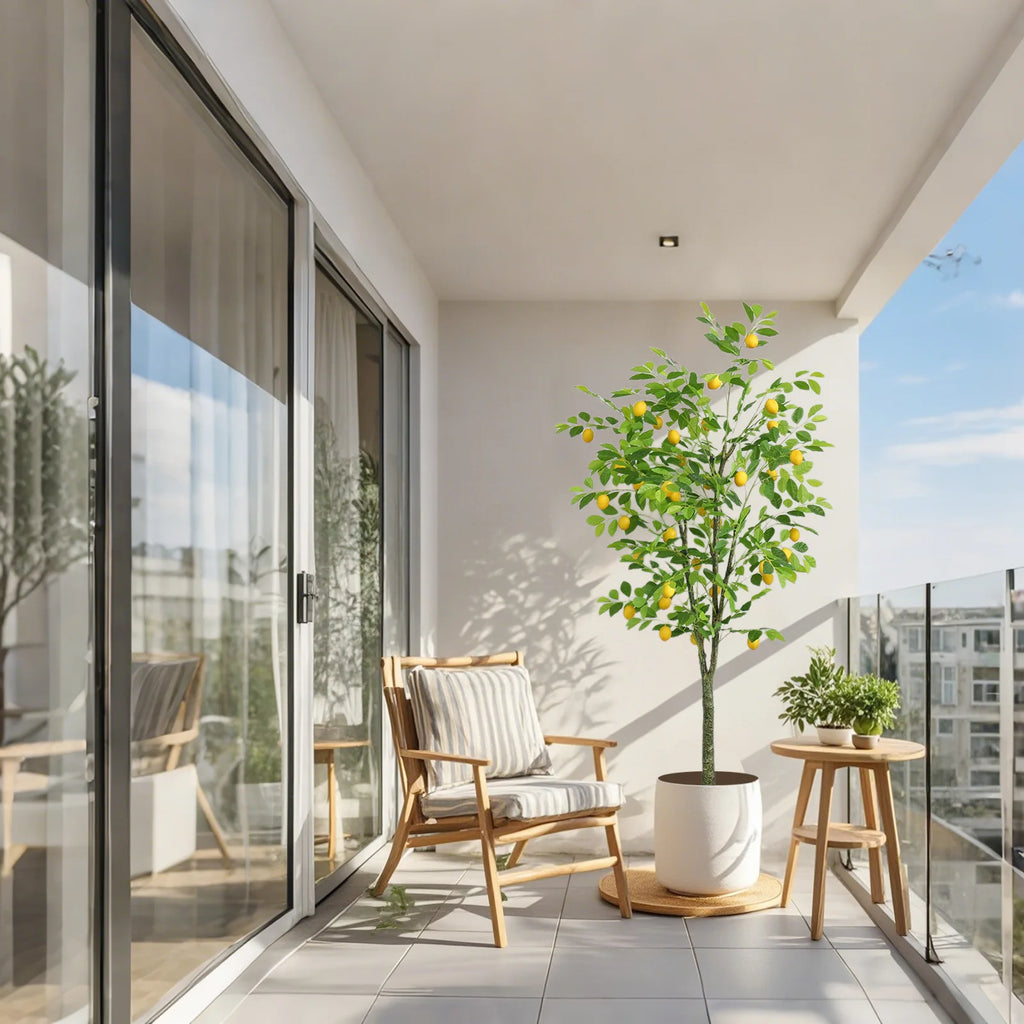 Artificial Lemon Tree — 180 cm, 20 Lemons in White Pot