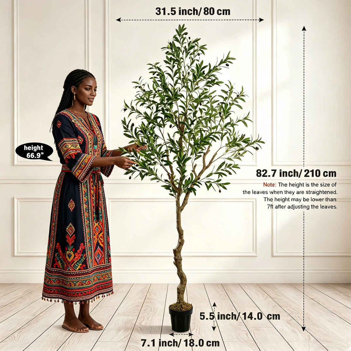 Artificial Olive Tree, 5.25 to 8 ft, Silk Leaves with Fruit, Black Pot