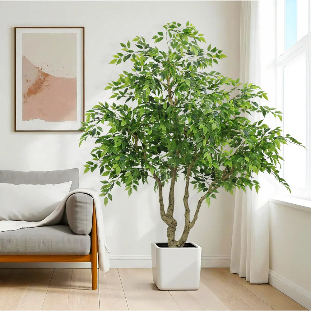 Artificial Banyan Tree, 7 ft, Silk Leaves, Black Pot