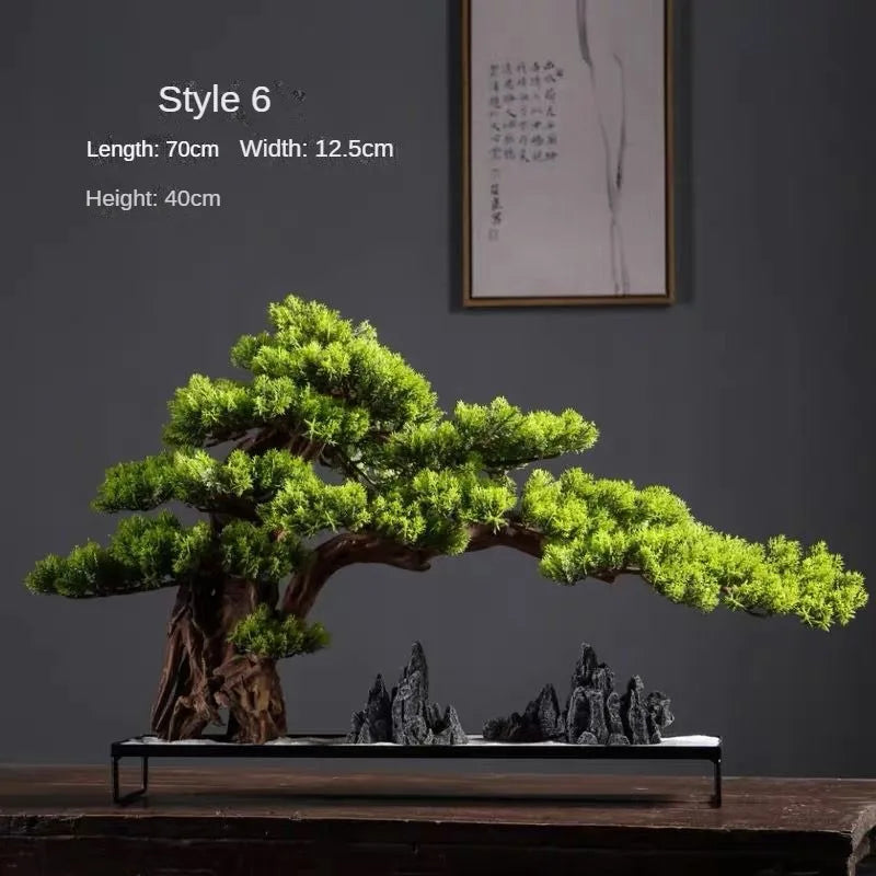 Pot and base of the 2ft artificial pine bonsai, topped with moss and stone