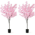 Artificial Cherry Blossom Trees — 6.5 ft, Set of 2 in Cement Pots