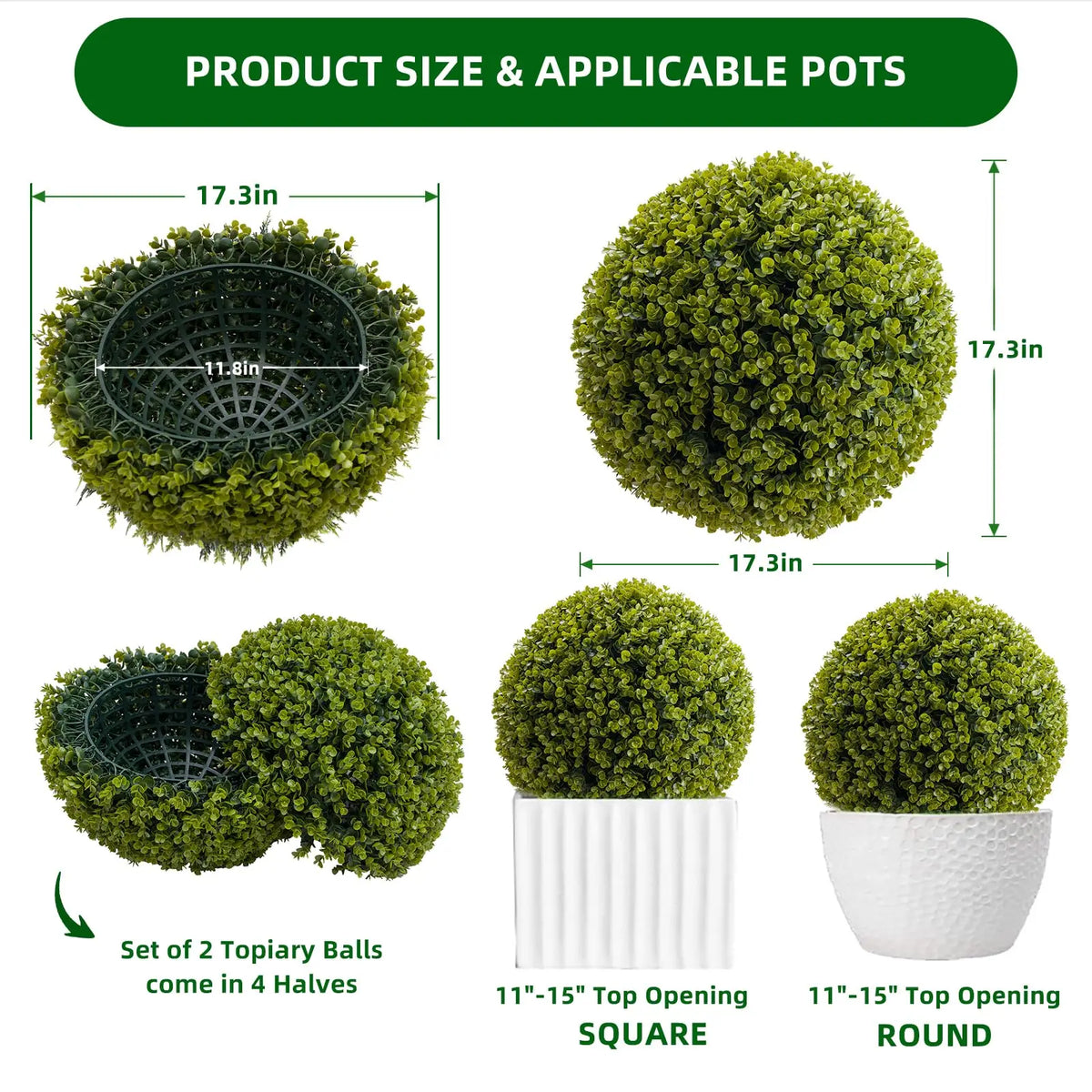 Artificial Cedar Topiary Balls — 17 to 23 in, Set of 2