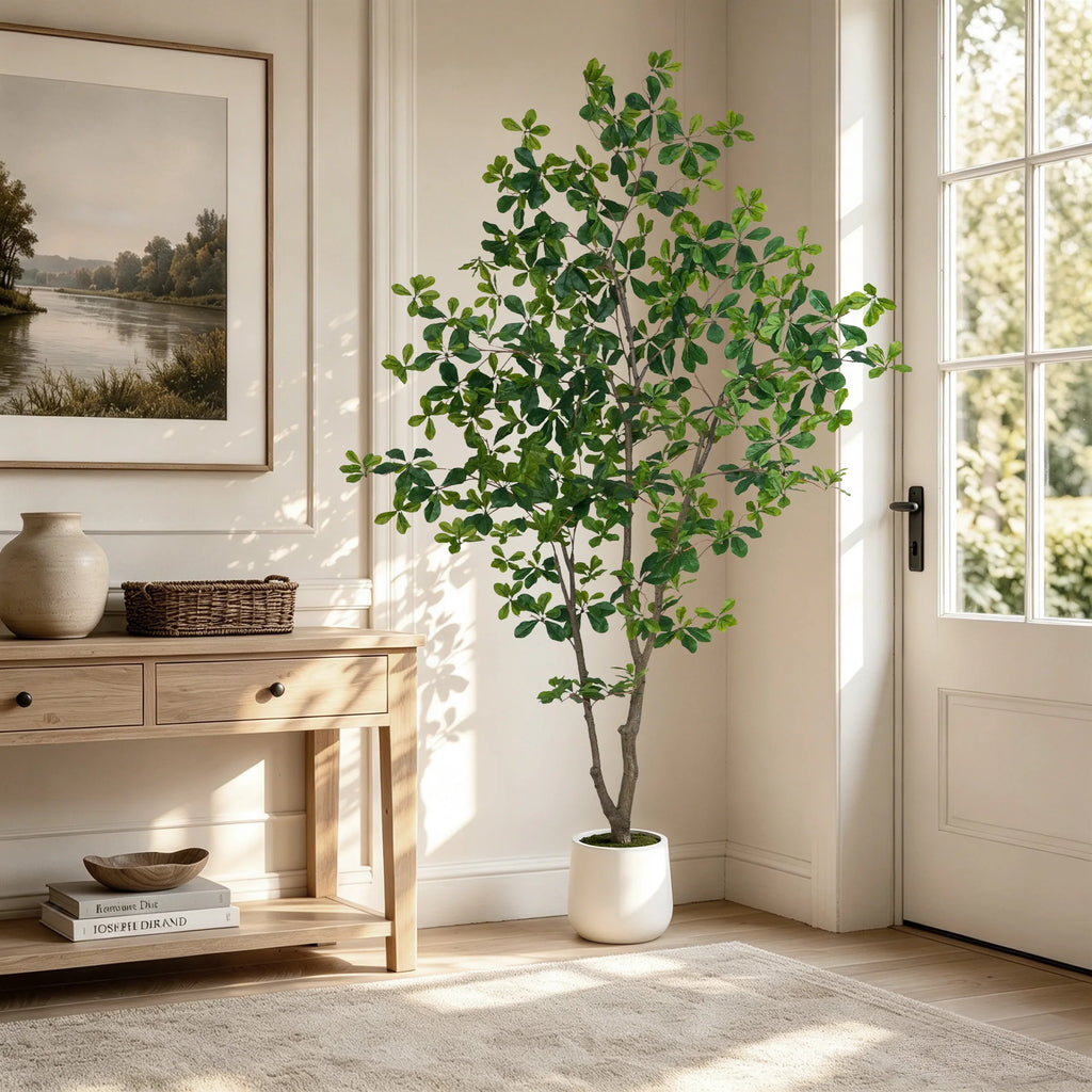 Artificial Black Olive Tree — 5 to 7 ft, PE Foliage, White Round Pot