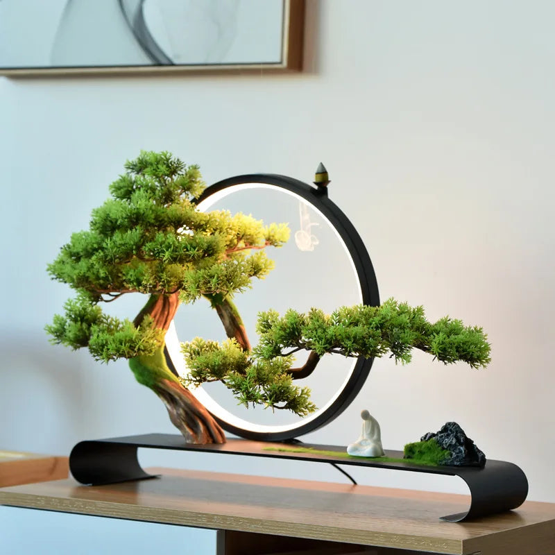 Close-up of a branch pad where it joins the leaning trunk of the bonsai