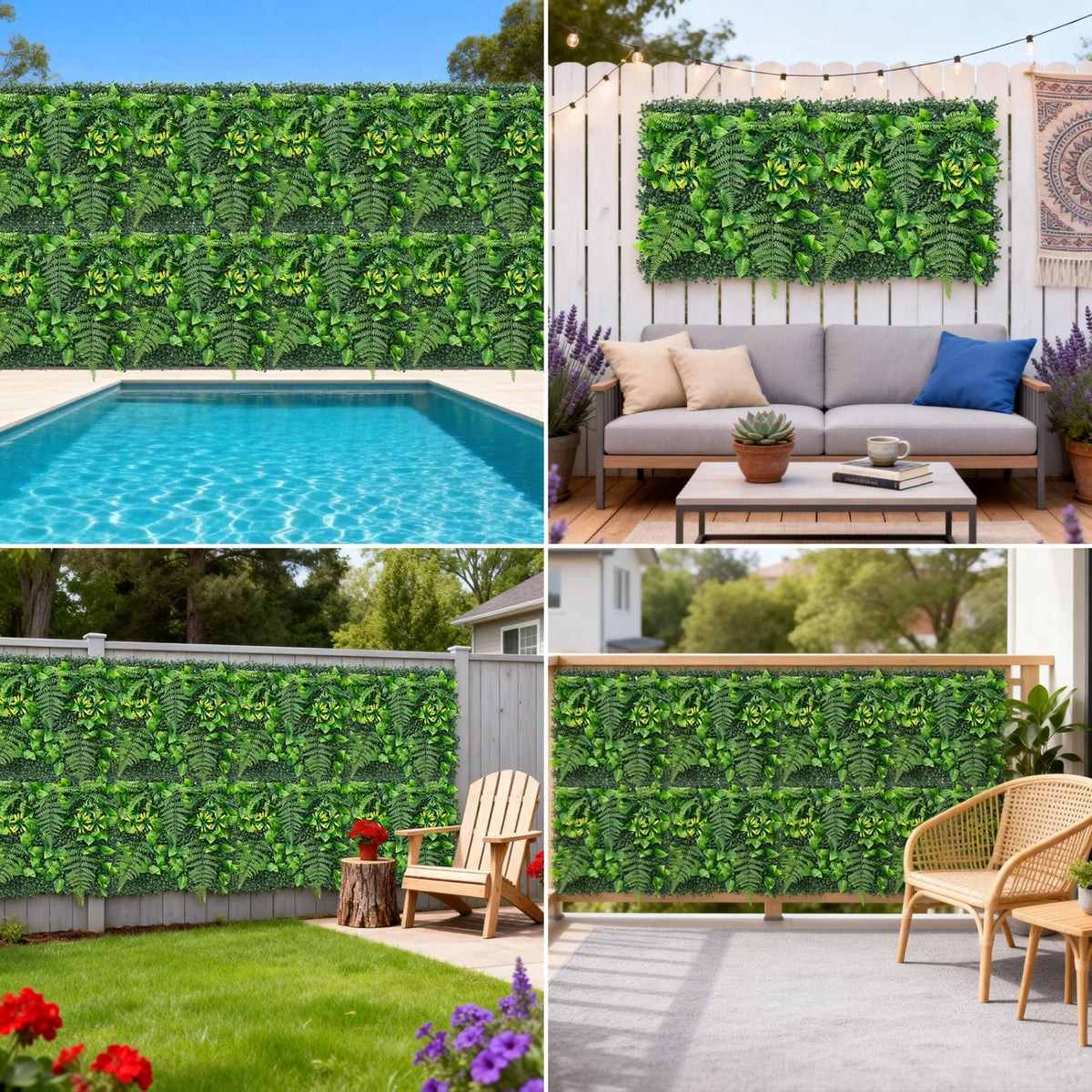 Artificial Green Wall Panels, 50 x 50 cm, Set of 4, 8 or 12, 1 to 3 m² Coverage