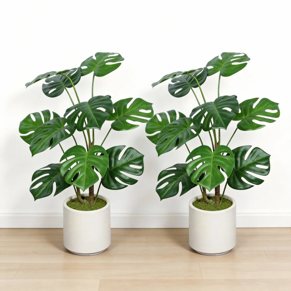 Artificial Monstera Deliciosa — 30 in, White Pot, Set of 2