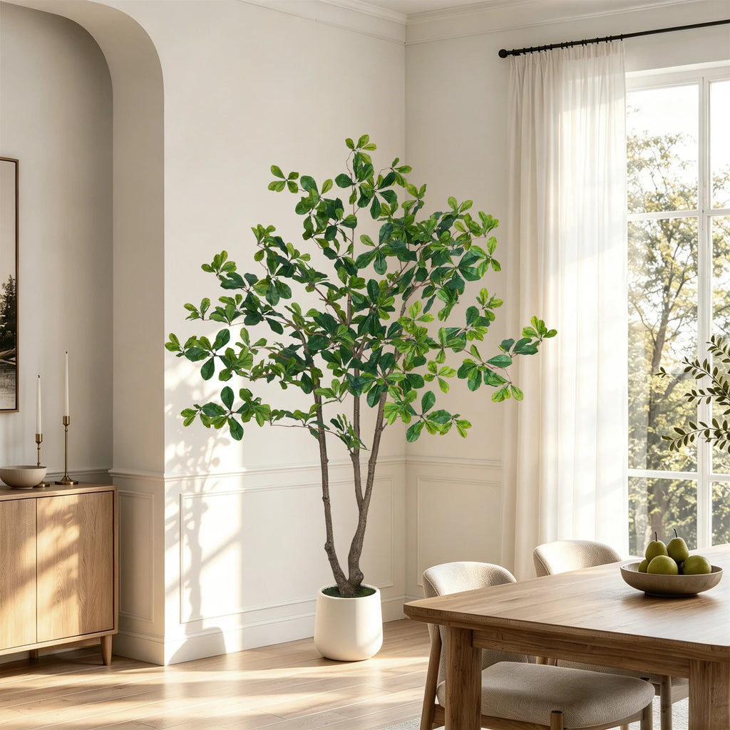 Artificial Black Olive Tree — 5 to 7 ft, PE Foliage, White Round Pot