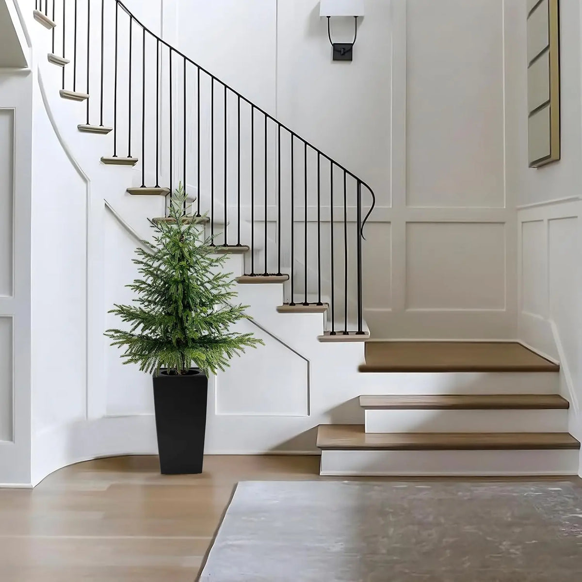 Artificial Norfolk Pine Trees — 4 ft, Set of 2, Black or White Planter