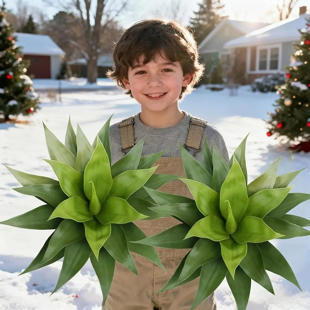 Artificial Agave Plants — 22 in, UV-Resistant, Set of 2 with Stakes