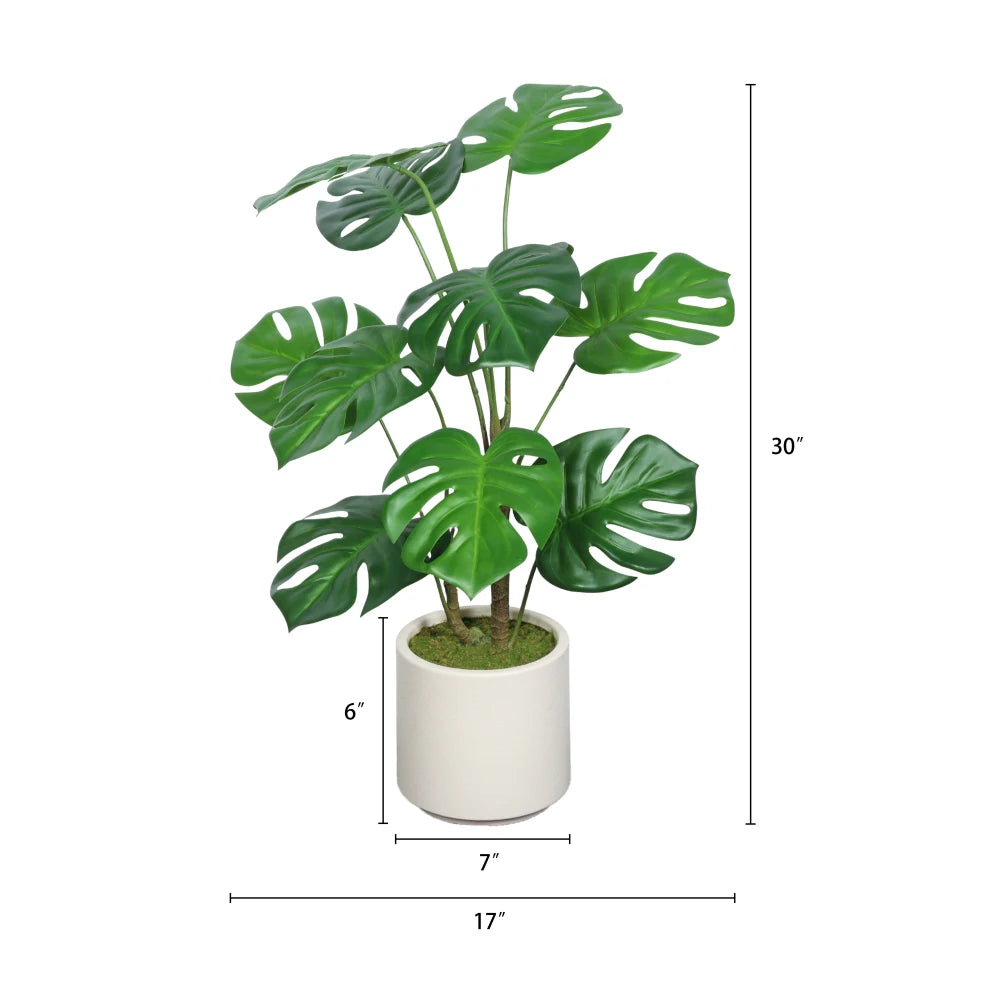 Artificial Monstera Deliciosa — 30 in, White Pot, Set of 2