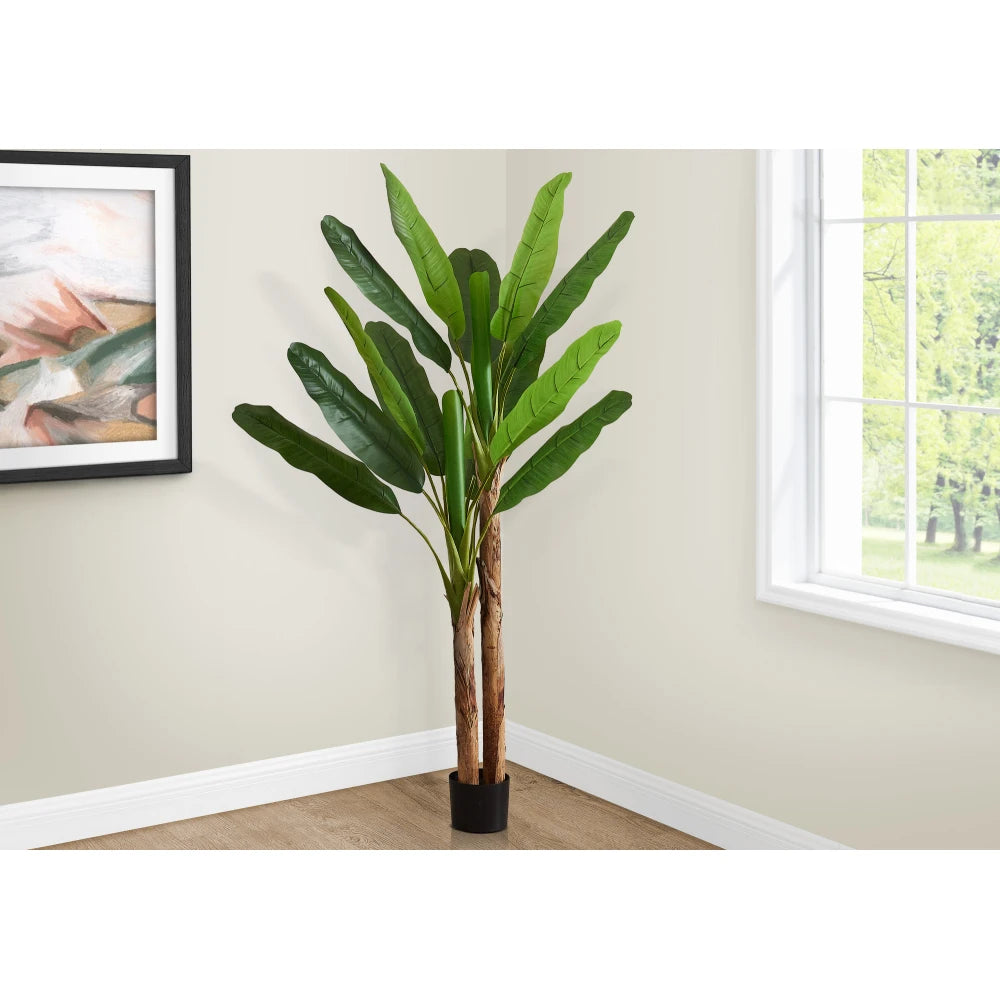Artificial Banana Tree — 83 in, Dual Trunk, 16 Variegated Leaves