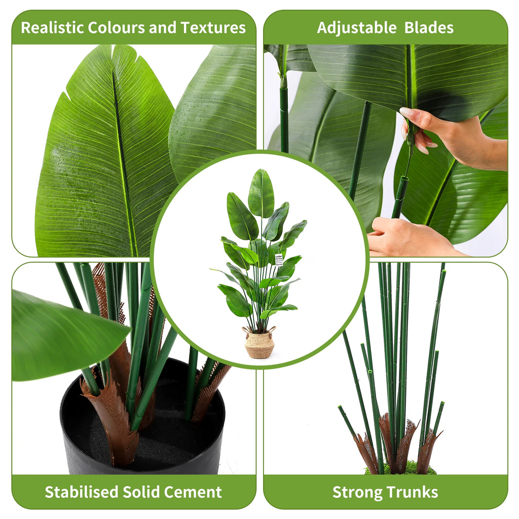 Artificial Bird of Paradise Plant — 6 ft, 18 Leaves, Silk in Basket