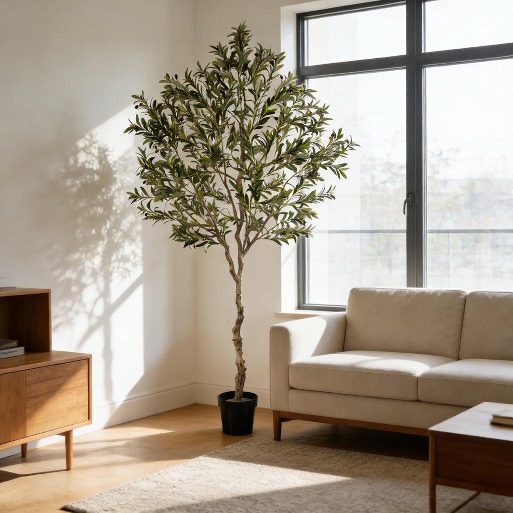 Artificial Olive Tree, 5.25 to 8 ft, Silk Leaves, Black Pot