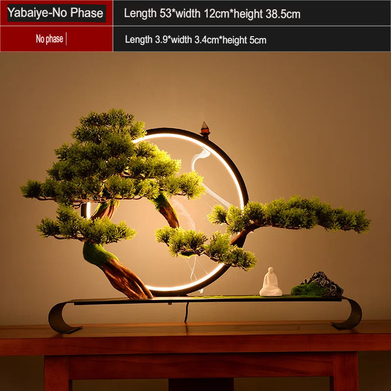 The leaning trunk of the 1.7ft cliff bonsai reaching out past the pot