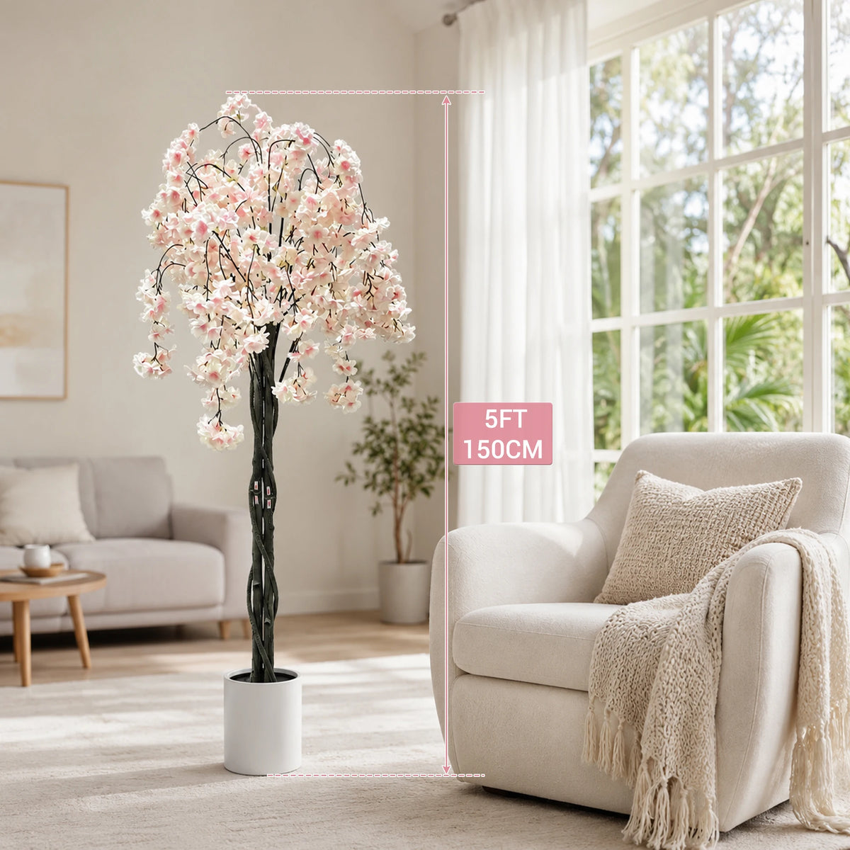 Artificial Cherry Blossom Tree — 5 to 6 ft, White or Pink Blossoms