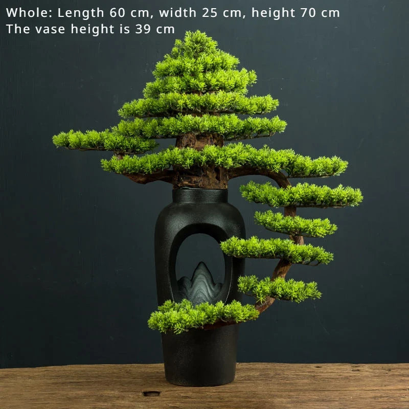 Artificial pine bonsai 3ft tall, potted, with branches shaped into flat pads