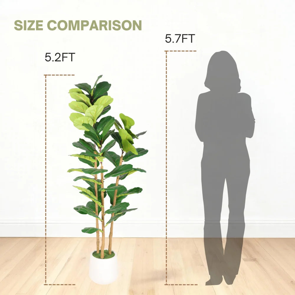Artificial Fiddle Leaf Fig Tree — 5.2 ft, White Mossed Pot, Single Corner Size