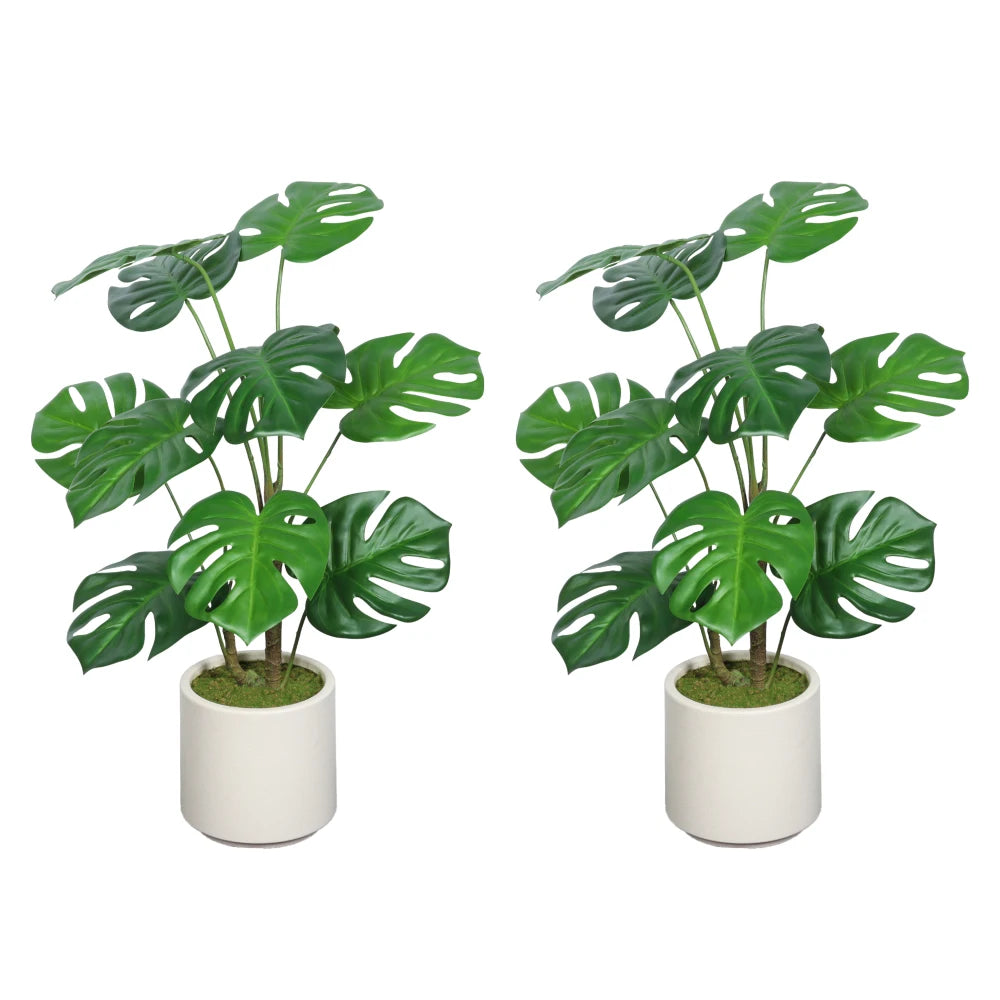 Artificial Monstera Deliciosa — 30 in, White Pot, Set of 2