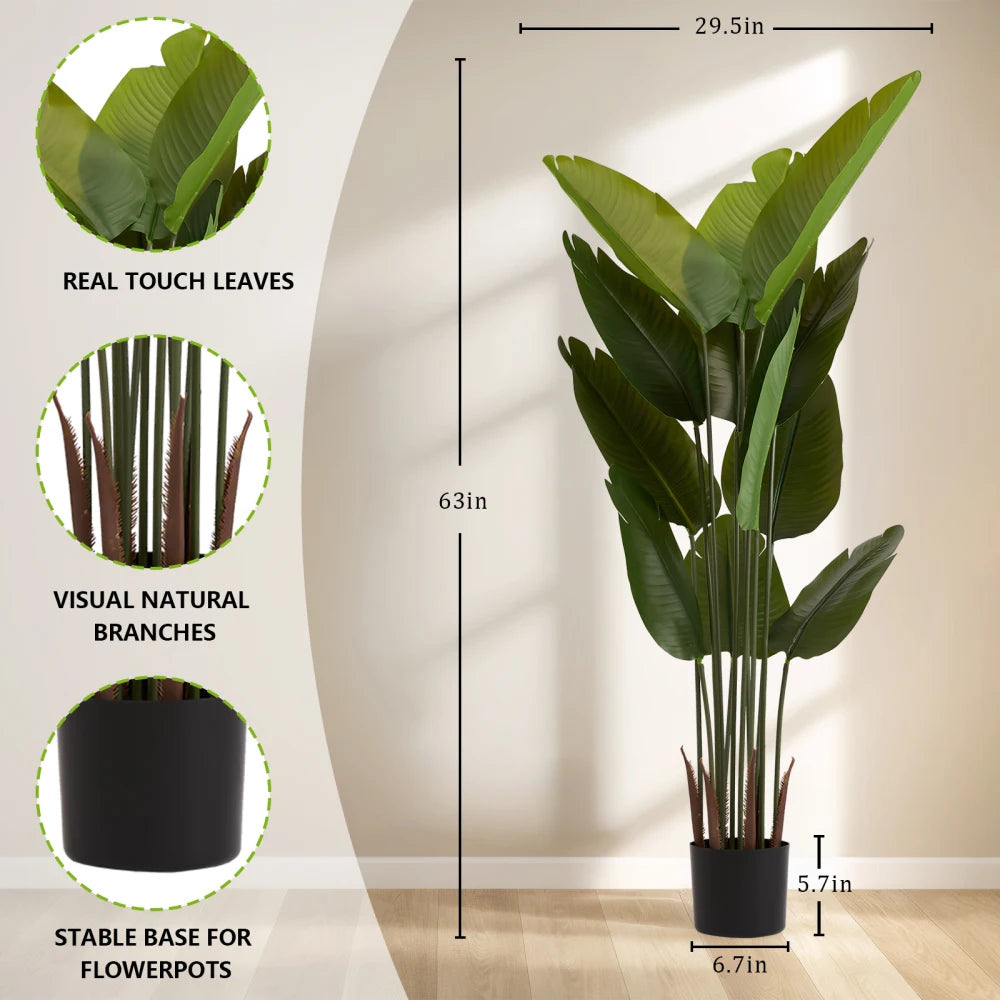Artificial Bird of Paradise Plant — 5.2 ft, 12 Leaves, Set of 2