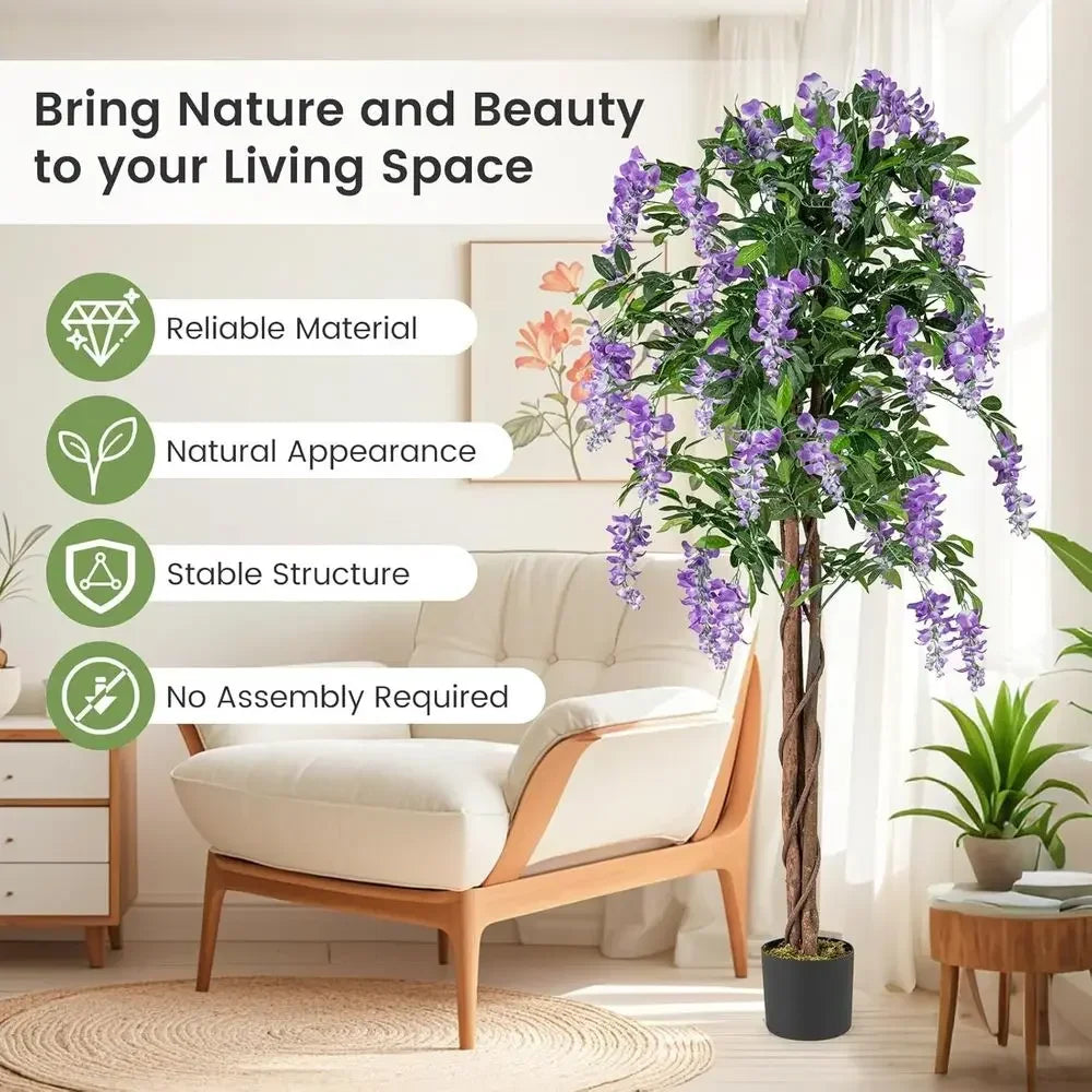 Artificial Wisteria Tree, 5.5 ft, Real Wood Trunk with Blooms
