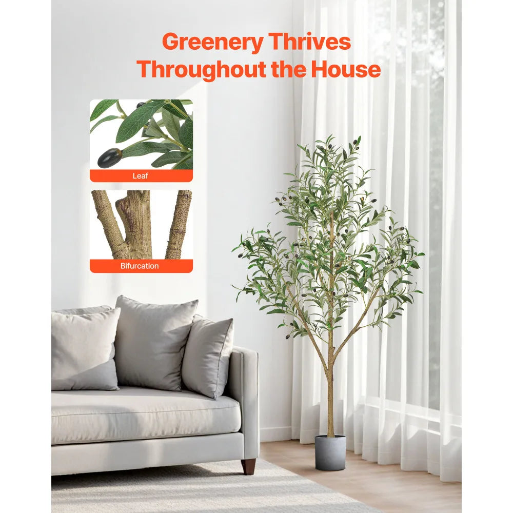 Artificial Olive Tree — 5 ft, Rubber Silk Foliage with Black Pot