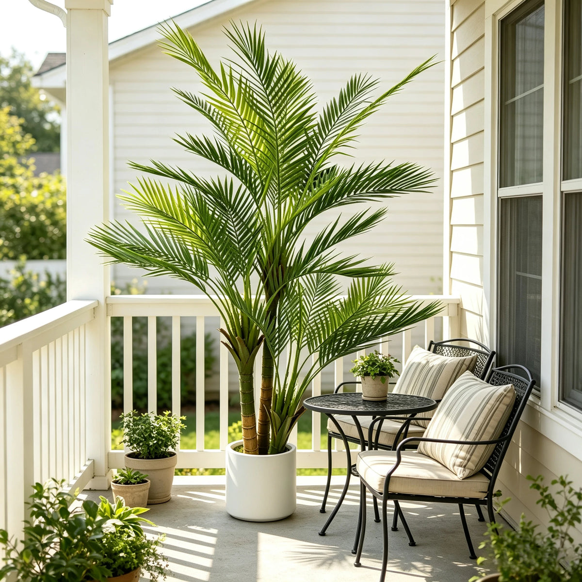 Artificial Palm Tree — 5 to 6 ft, UV-Resistant Fronds, Black or White Pot