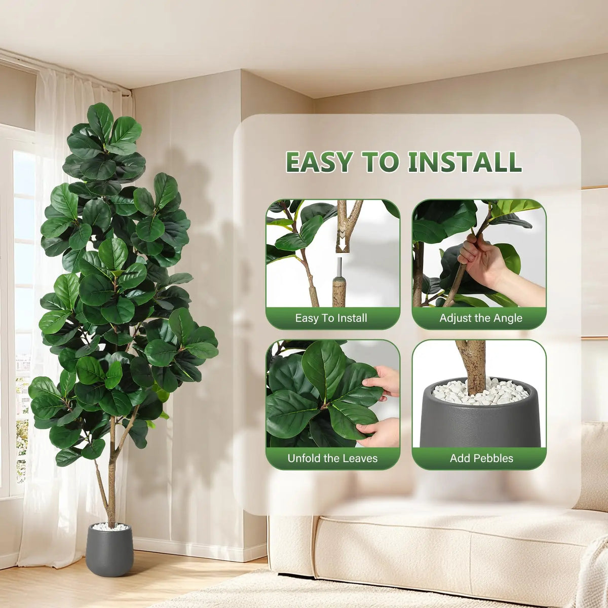 Artificial Fiddle Leaf Fig Tree — 4 to 7 ft, 48 to 141 Leaves by Height