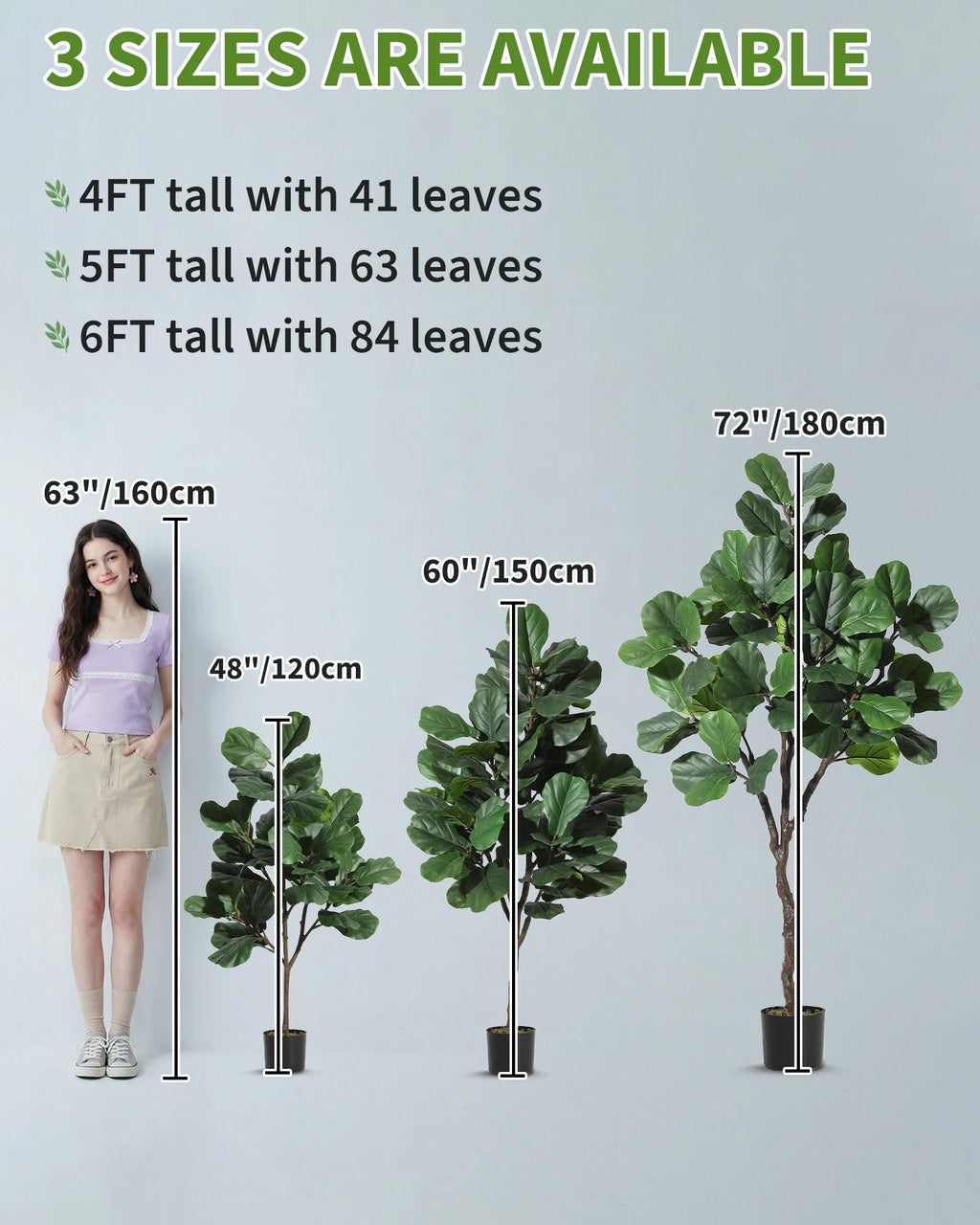 Artificial Fiddle Leaf Fig Tree — 4 to 6 ft, Black Planter with Weighted Base