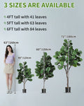 Artificial Fiddle Leaf Fig Tree — 4 to 6 ft, Black Planter with Weighted Base