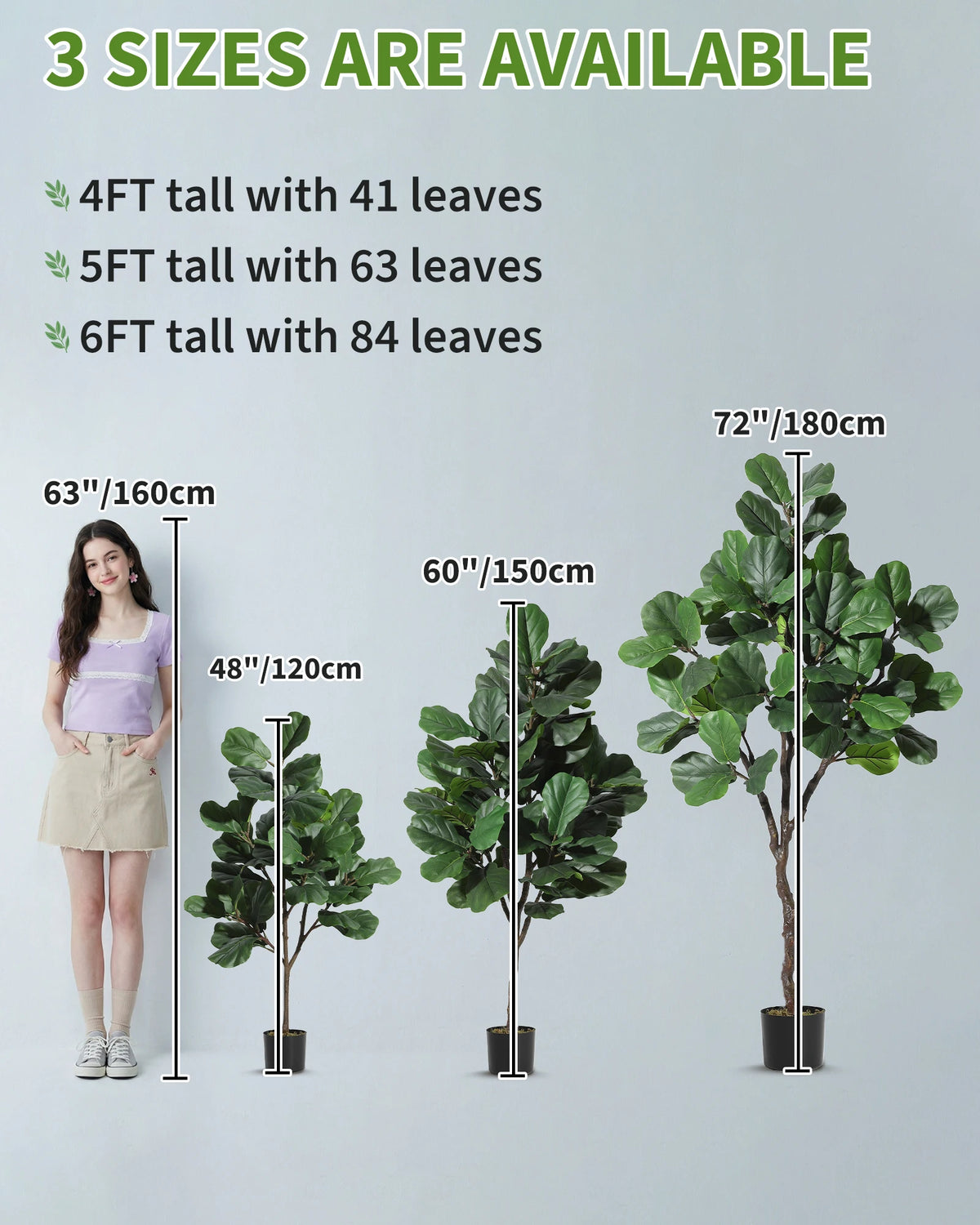 Artificial Fiddle Leaf Fig Tree — 4 to 6 ft, Black Planter with Weighted Base
