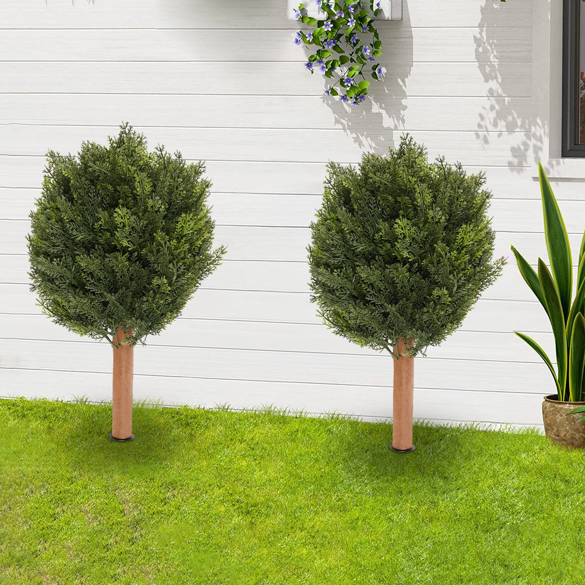 Artificial Cypress Trees, 2.3 ft, Set of 2 with Ground Spikes