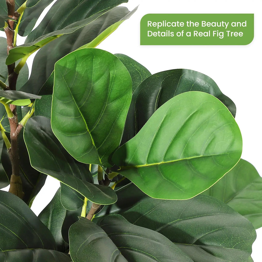 Artificial Fiddle Leaf Fig Tree — 5 to 7 ft, White Planter with Real Wood Trunk