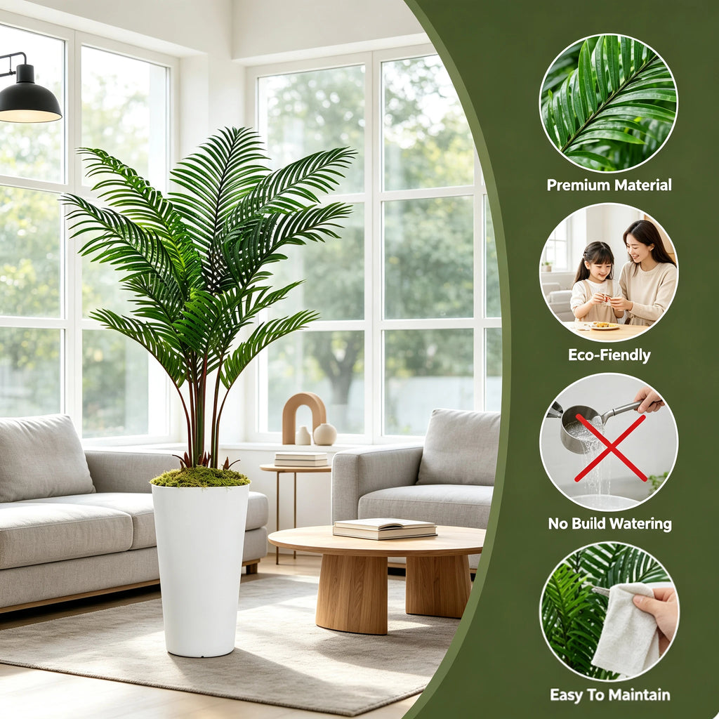 Artificial Palm Tree — 12 Leaves, Durable PE Foliage