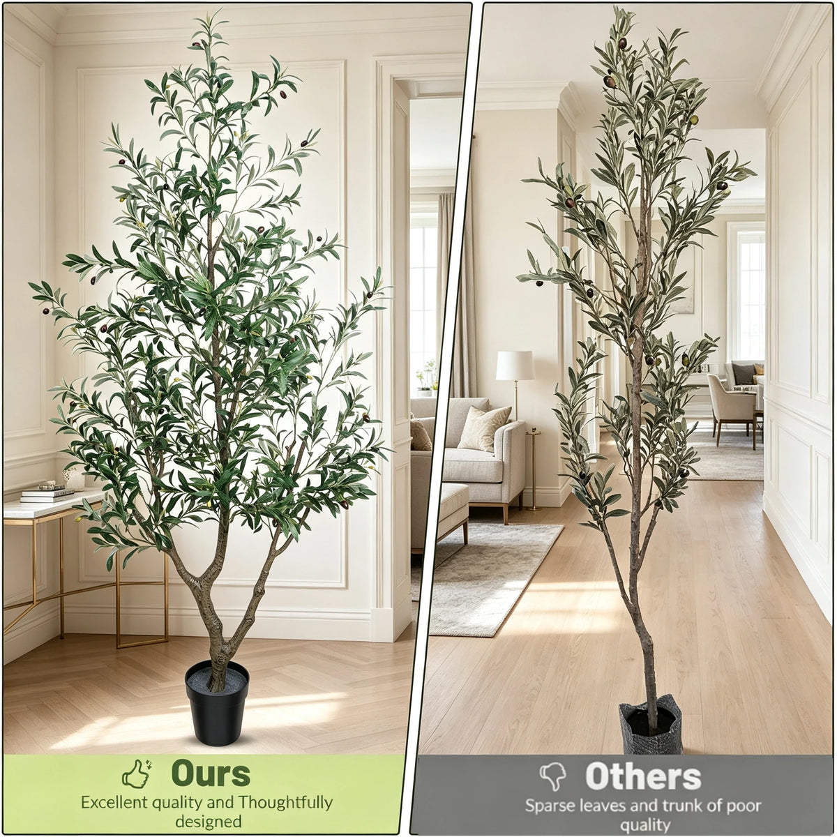 Artificial Olive Tree — 4.9 to 6.9 ft, Natural Wood Trunk