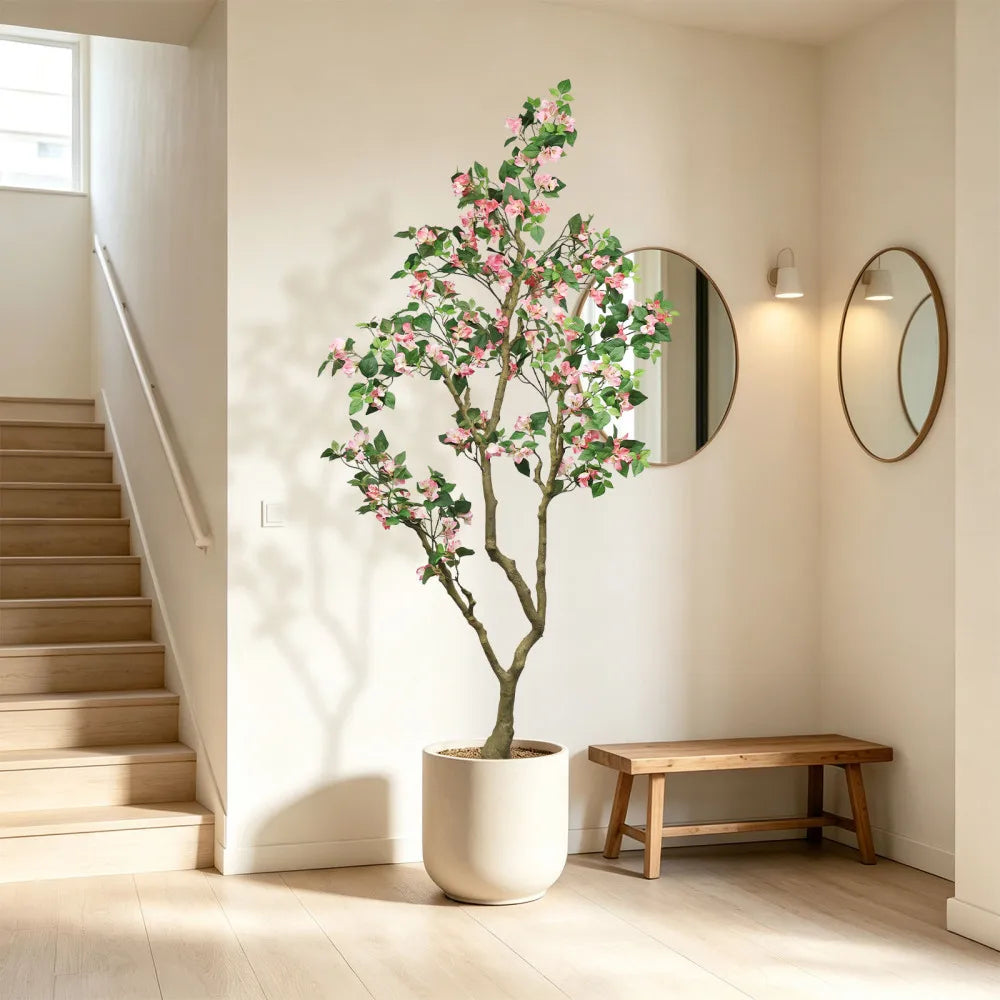 Artificial Bougainvillea Tree — 7 ft, Pink Silk Bracts, Cement-Filled Base