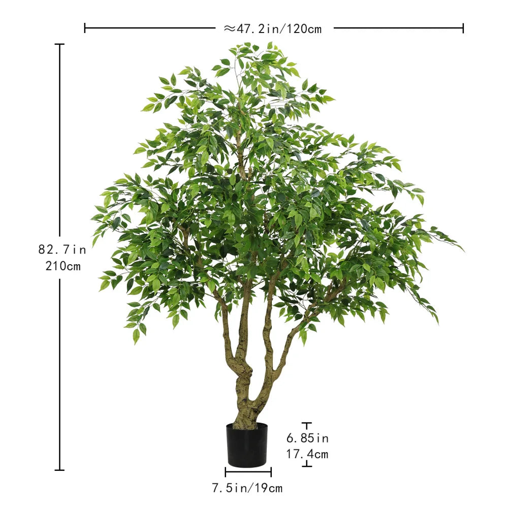 Artificial Banyan Tree, 7 ft, Silk Leaves, Black Pot