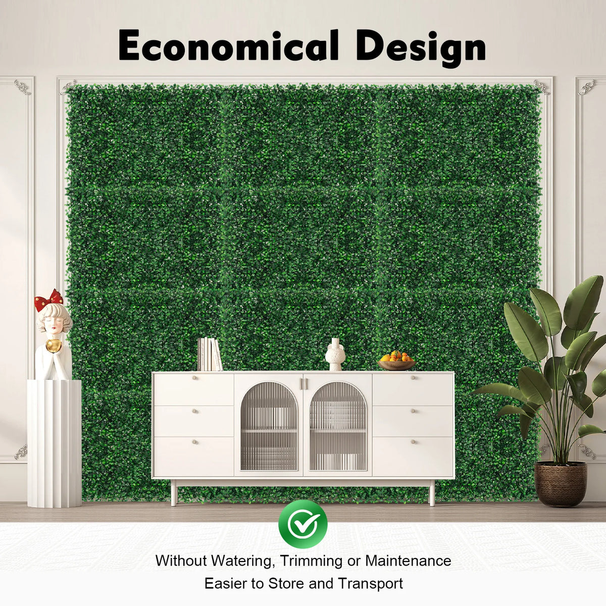 Artificial Hedge Wall Panels — 12-Piece Set, Interlocking Mesh Back